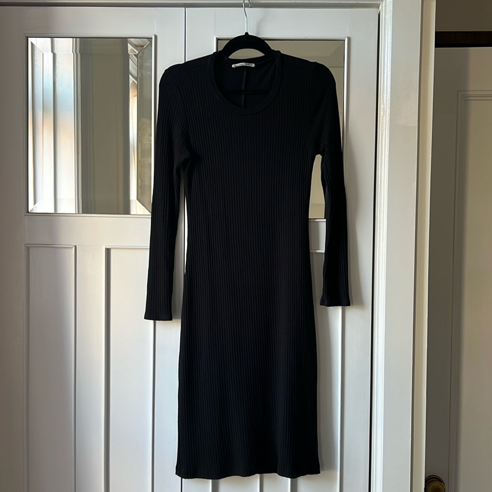 Reformation Black Ribbed Long Sleeve Midi Dress